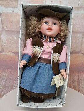 Pink & Blue Western-Style Girls Doll with Curly Hair